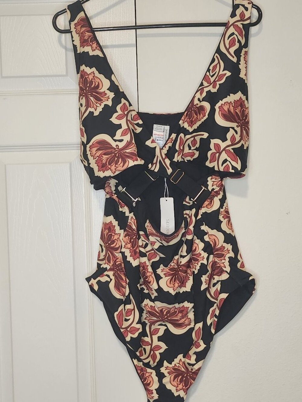 Seraphine Riviera Reversible Front Wrap Swimsuit Black Floral Print XL NWT